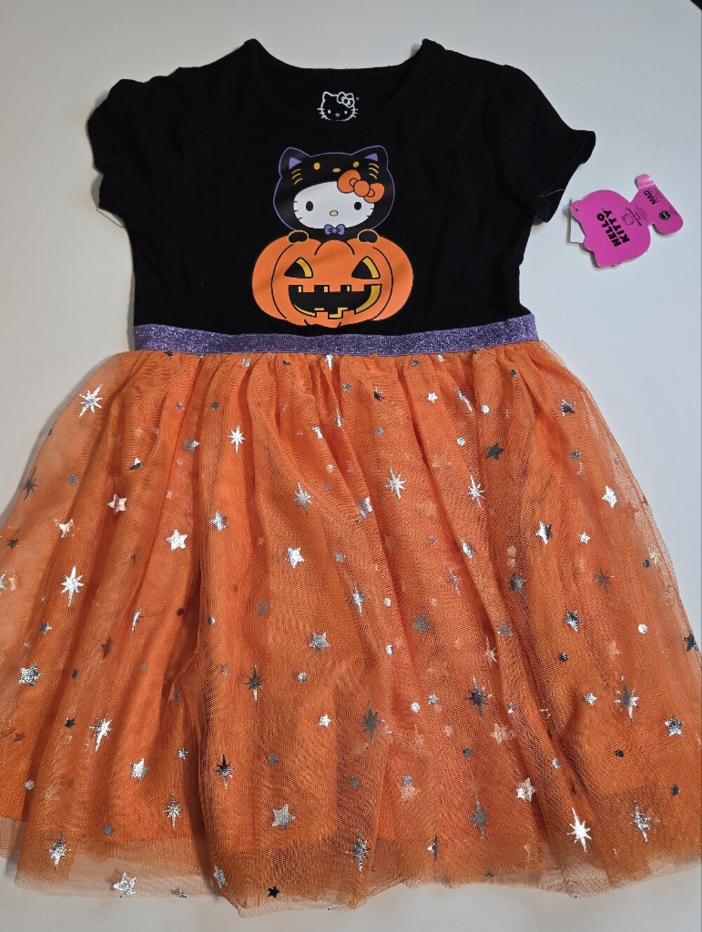 Hello Kitty Black Top Orange Tulle Pumpkin Dress with Purple Waistband
